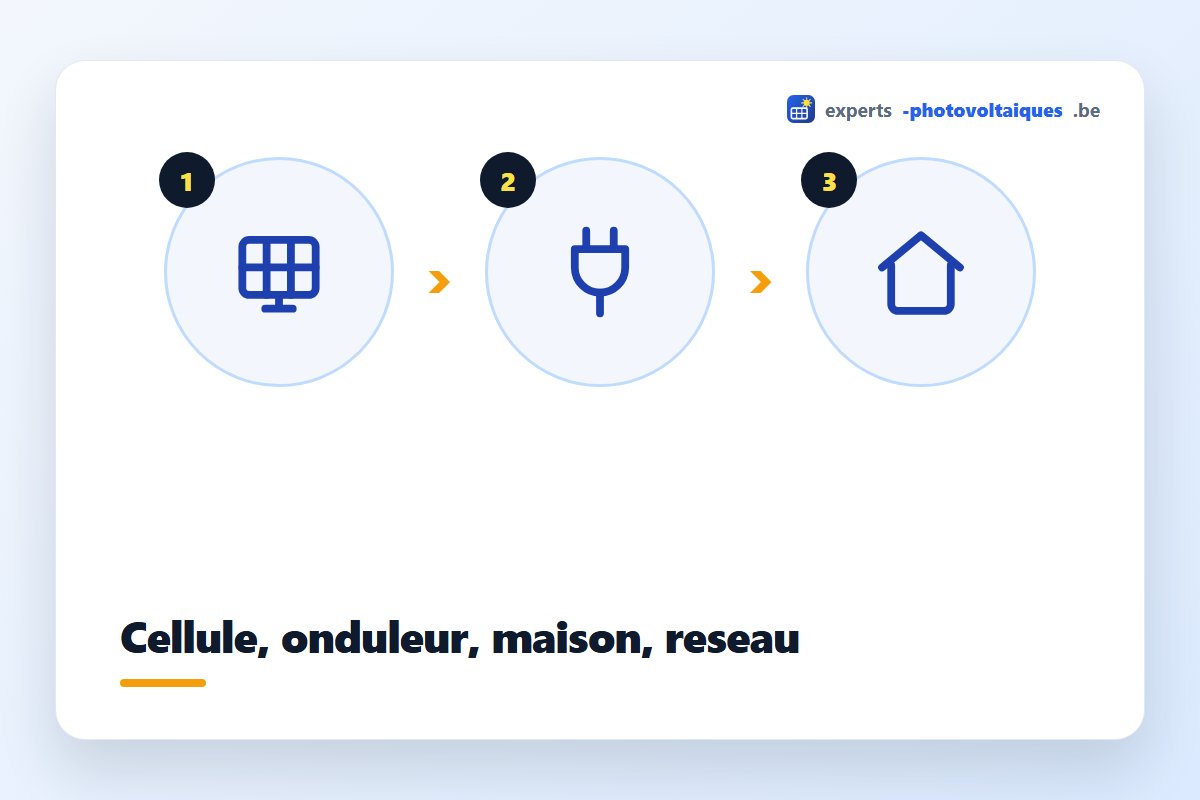 Trajet du courant solaire du panneau à la prise en 4 étapes